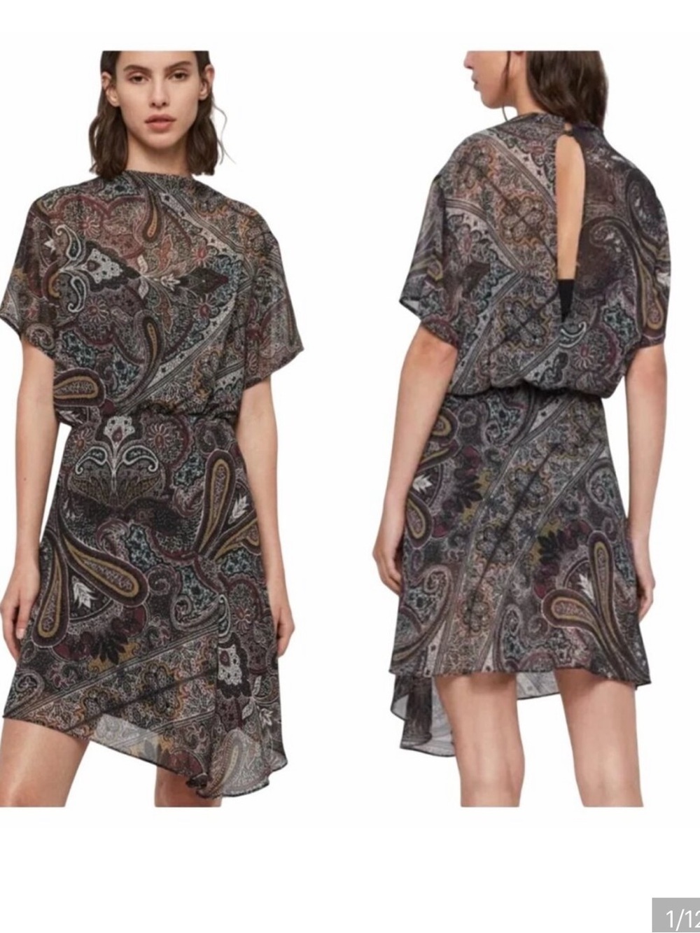 ALLSAINTS Womens Giulia Scarf Dress Sz Small Paisley Boho Handkerchief Hem